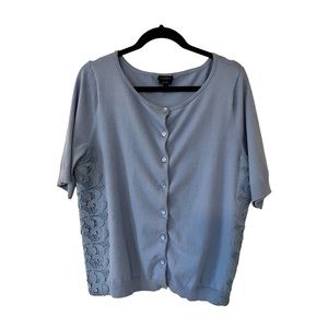 Talbots Light Blue Pima Cotton Cardigan with Lace XL